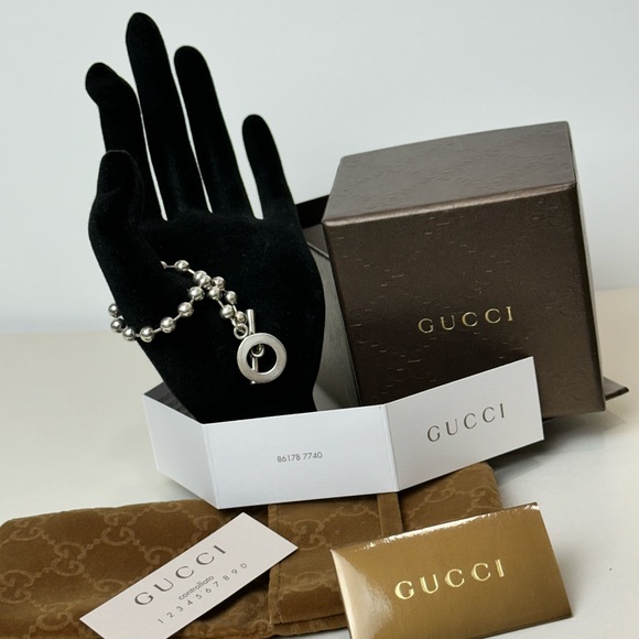 Gucci A U T H E N T I C Ball Link Bracelet. .925 Silver. Toggle closure - Picture 10 of 13